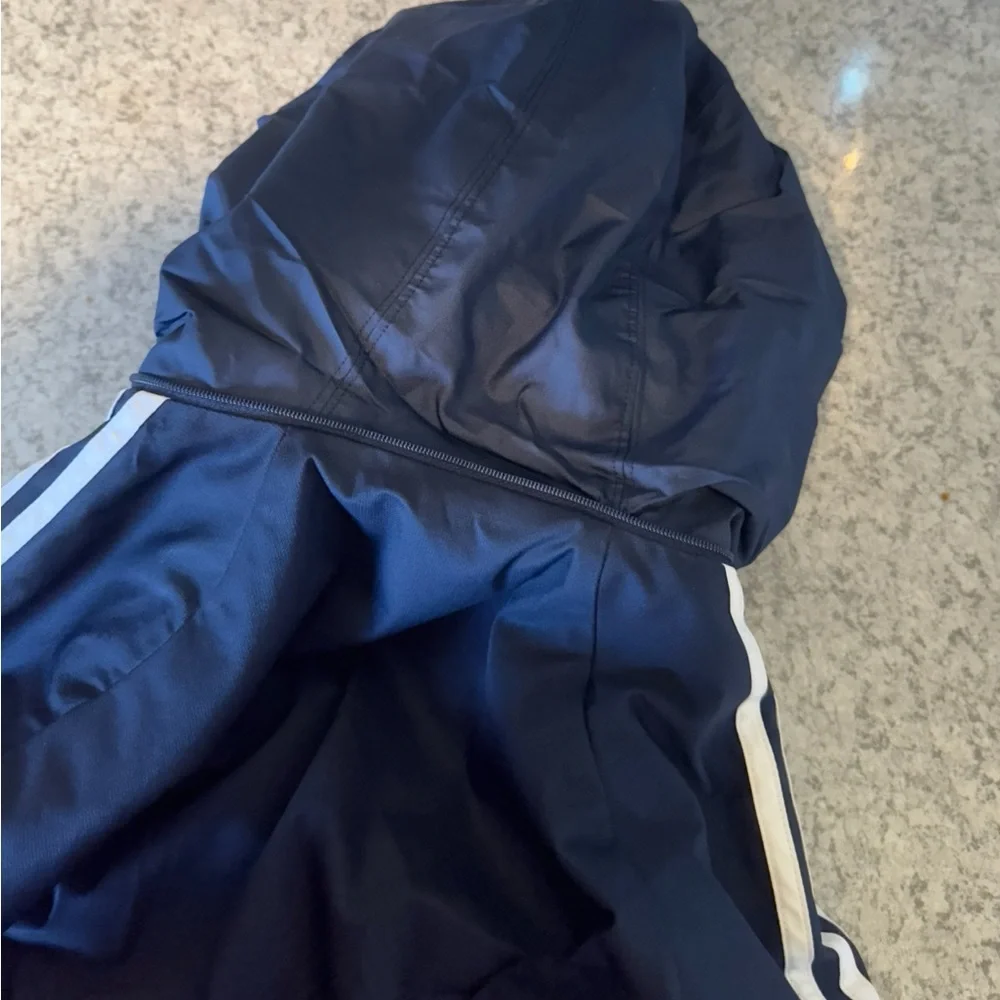 adidas | Men’s 3 Stripe Navy & White Windbreaker With Hidden Hood, Size L